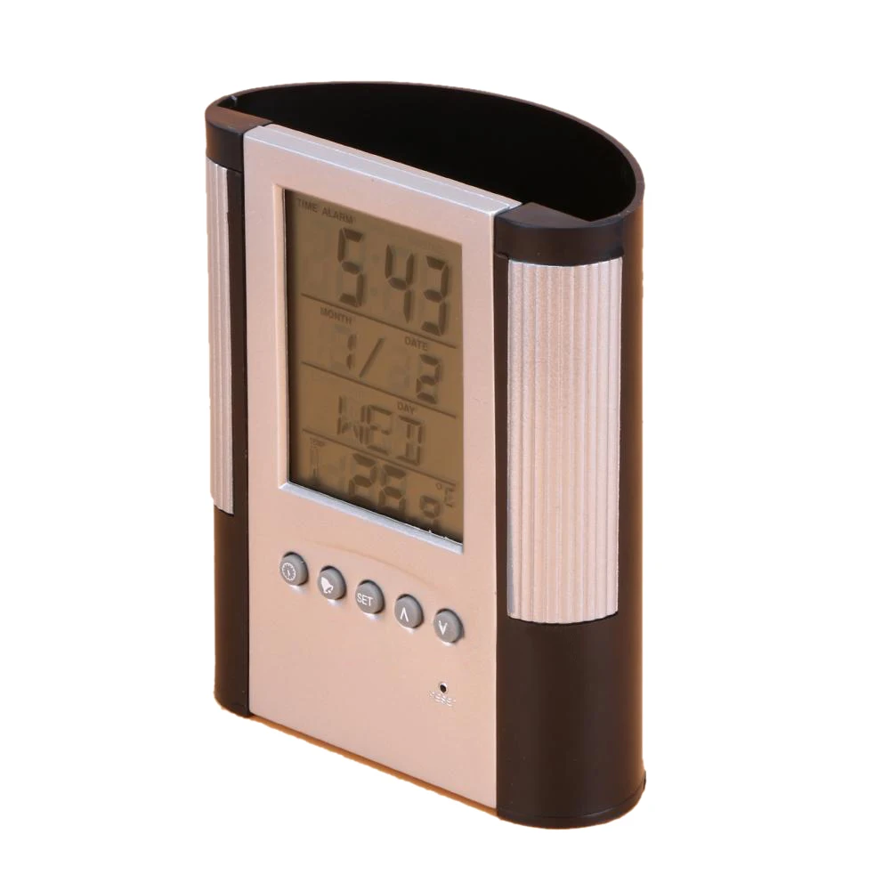 

New LCD Desk Pen Holder Pencil Container with Calendar Timer Alarm Clock Temperature