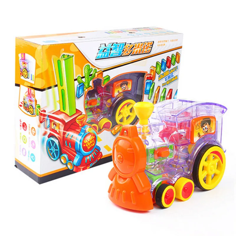 Набор игрушек для игры в домино, автоматическое размещение, вагон-поезд домино, светильник со звуком, развивающие строительные блоки, игрушка для самостоятельной сборки, подарок - Цвет: Transparent