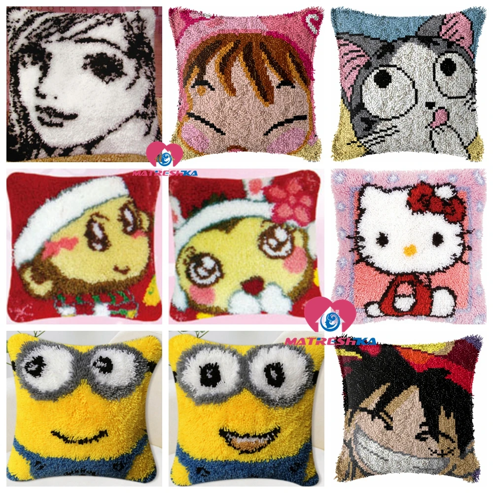 Cartoon Diy Latch Hook kits Cushion embroidery pillow 3d Printed knitted Kit klink haak kleed foamiran for needlework | Дом и сад