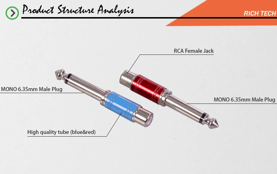 Никелированный RCA аудио разъем 6,35 мм моно штекер RCA кабель для колонок адаптер с роскошным качеством синий и красный в 1 пара