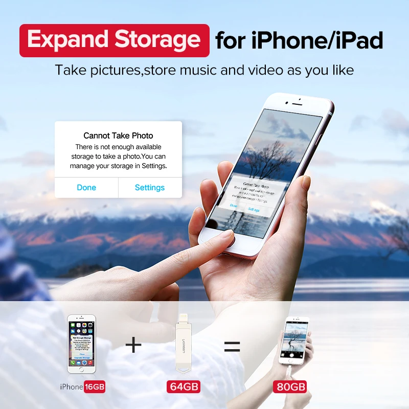 Ugreen USB Flash Drive 32 ГБ 64 Для iPhone X 8 7 6 5 3.0 Lightning Pen Apple MFi U Диск для iOS 11 memory stick 128 Pendrive|metal pen
