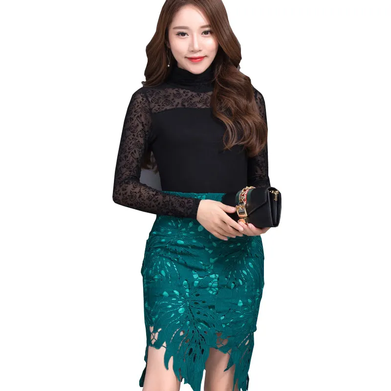

2017 spring and autumn collection of new south Korean version of the slim size of the women T-shirt high-neck long-sleeved shirt