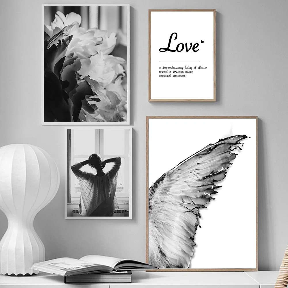 

Feather Canvas Prints Black and White Canvas Painting For Living Room Abstract Wall Pictures Flower Posters and Prints Unframed