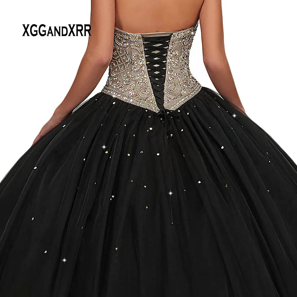 Черное бальное платье Бальные платья Бисероплетение Кристалл пышные новые платья 16 Платья вечерние платья размера плюс