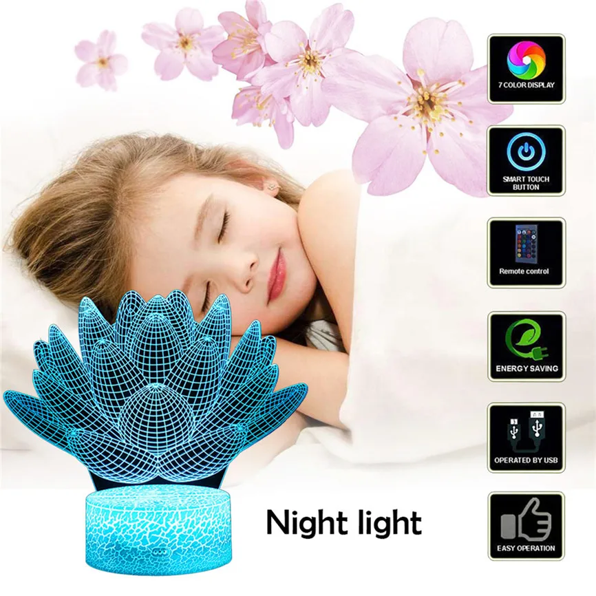 USB 3D Illuminated LED Colorful Night Light Optical Illusion Desk Lamp Kids GIft