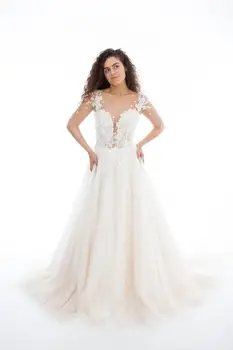 

Sexy See Through Button Back Long Sleeves Appliques New Vintage Cheap Lace Wedding Dresses Bridal Gown vestidos de fiesta de no