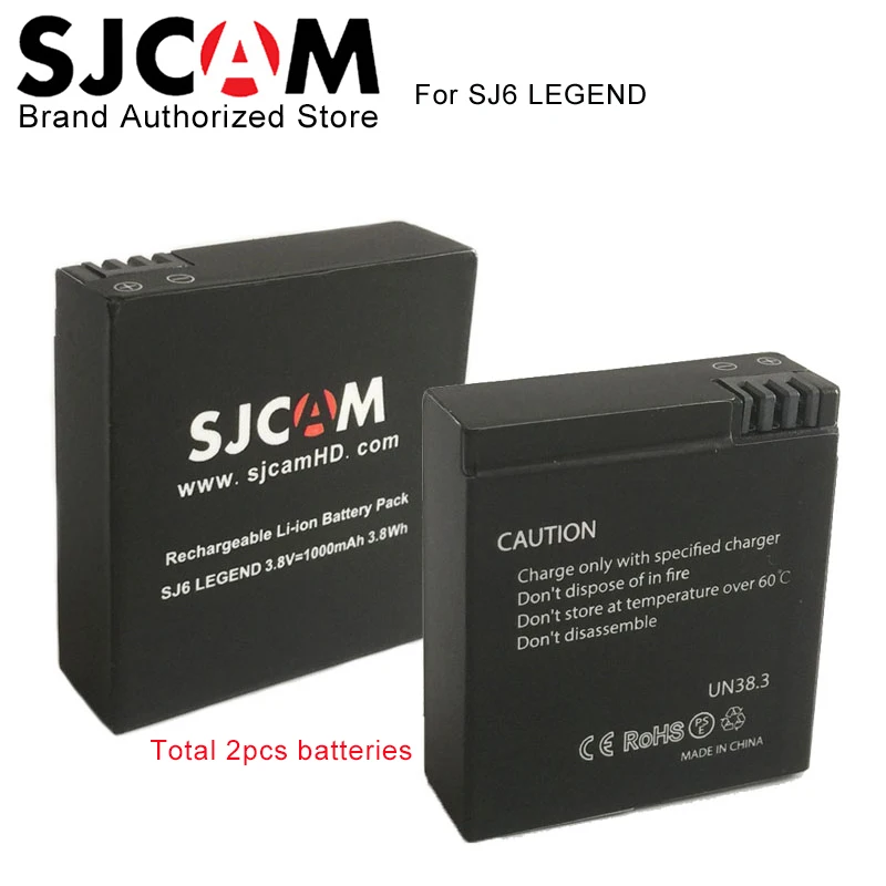 Billige 2 stücke SJCAM SJ6 Legende Batterie 3,8 v 1000 mah 3.8Wh Lithium ionen akku für SJCAM SJ6 LEGENDE Sport action Kamera DV