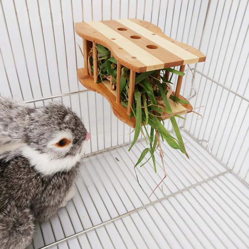 

Small Animal Food Feeder Pet Feeding Bamboo Rabbit Grass Feeder Bite Resistant Stable Feeding Bowl for Hamster Pet Products