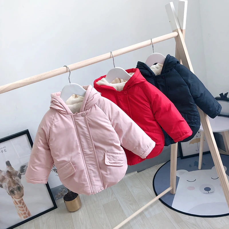 

KISBINI Baby Girls Winter Coat Parkas Children's Cotton Hooded Thick Velvet Warm Jacket Clothes Down Cute Pink Outwear For Kids