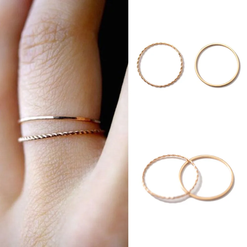 2PCS/Set Thin Slim Gold Stacking Knuckle Rings Set Small Simple MIDI