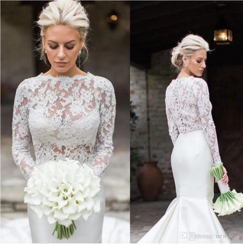 

2019 New Elegent Mermaid Wedding Dresses Exquisite Lace Bridal Bolero With Satin Skirt Gown Wedding Gown Vestido de Noiva