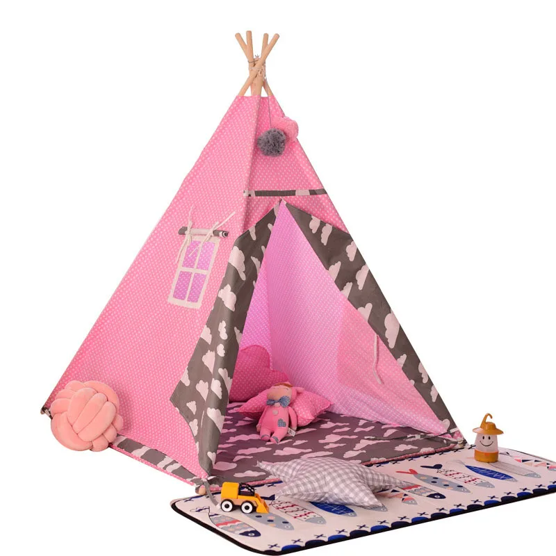 

Factory Direct Indoor Children's Tent Game House White Hairy Ball Baby Climbing Indian Tent Hair Generation Triangle Tents