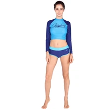 Женский костюм из 2 предметов, короткий, с длинным рукавом, быстросохнущий, сексуальный, голой мидриф, тонкий, гидрокостюм, Рашгард, два предмета, купальники