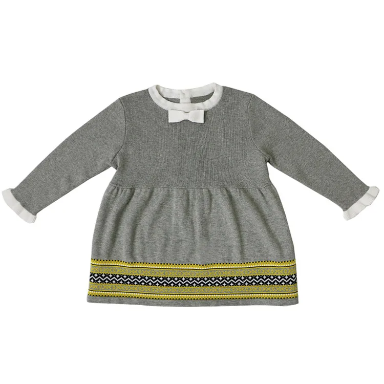 

Fashion Spring Winter Knit Dress Baby Girls Gray Princess Sweater Long Sleeve Dresses Party Birthday Gift Cute Kids Clothes