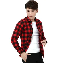 Красные, черные мужские клетчатые фланелевые рубашки Slim Fit Sprint Осенняя рубашка с длинными рукавами Повседневная клетчатая рубашка Camisa Masculina