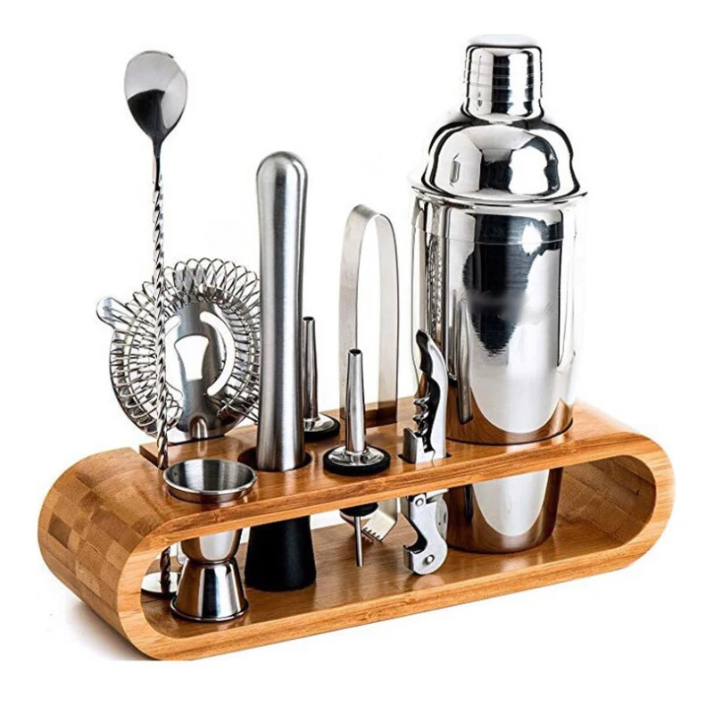 

GUIBOBO Cocktail Shaker Set 10 Tools With 1 Wood Rack 750ml For Professional Bar Tender Pub Drinking NO0196121236