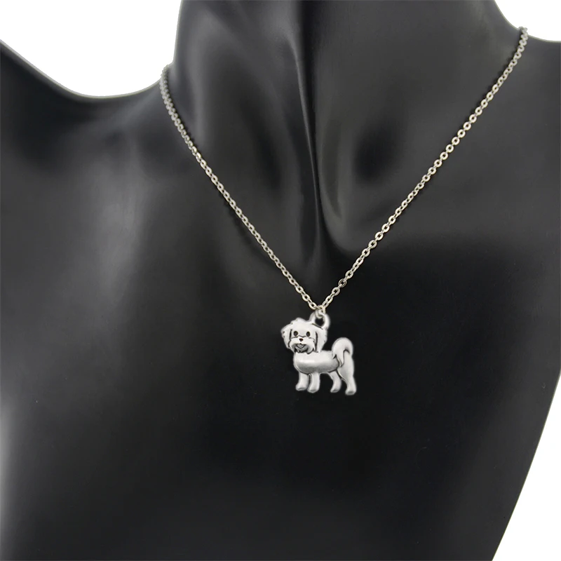 Vintage Silver Boho Maltese Dog Charm Pendant Choker Necklace Long Stainless Steel Chain Men For Women Men Jewelry Gift Gothic - Image 4