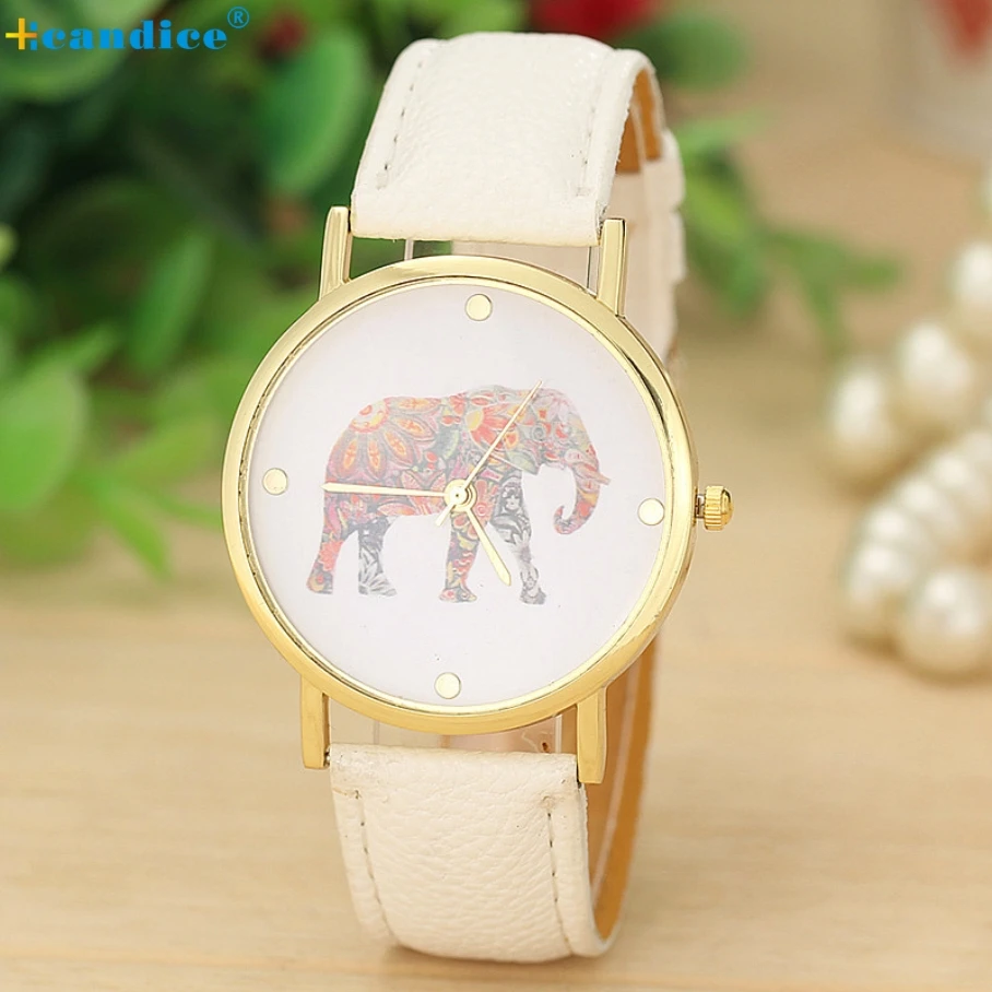 

Fashion Women Elephant Printing Pattern Weaved PU Leather Quartz Dial Watch Creative