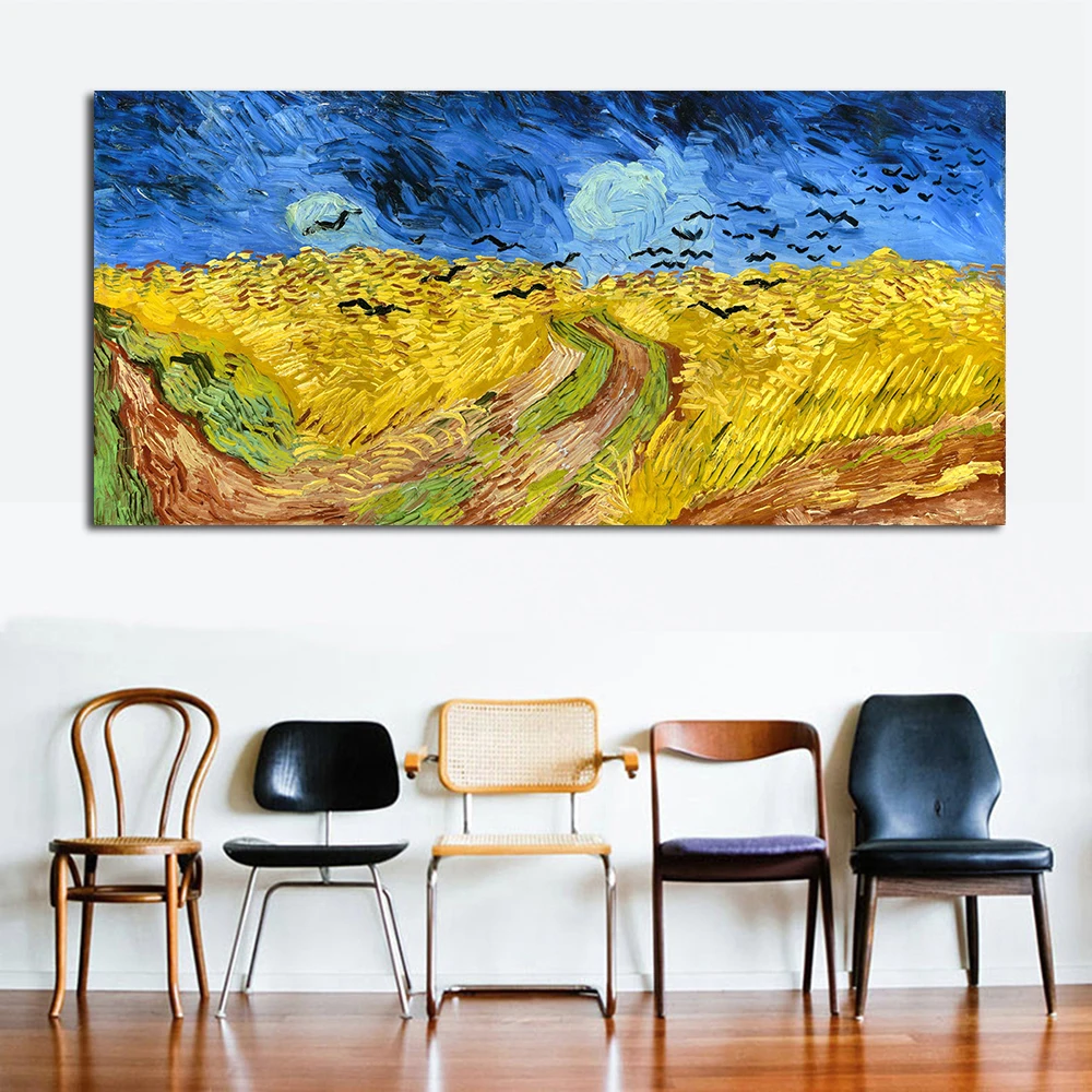 JQHYART пейзаж масляная живопись Wheatfield с воронами современное художественное