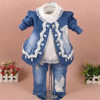 

Newborn Baby Girl Clothes Sets Flower Denim Jacket +tshirt+Pants 3Pcs Baby Sets Toddler Girl Outfits Suits Infant Clothing