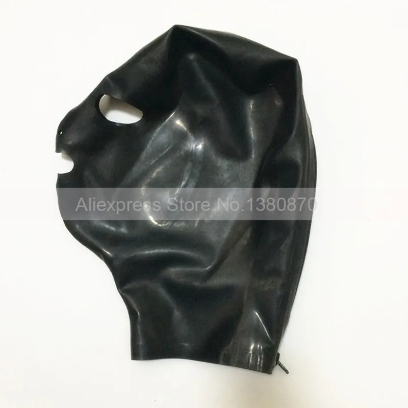 Мужская латексная капот унисекс сексуальная однотонная черная резиновая маска с латексом с глазами рот ноздри открытый S-LM075