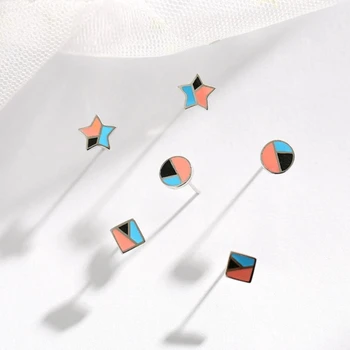 

Sole Memory Color Drop Glaze Geometry Stars Circle Square Fresh 925 Sterling Silver Fashion Female Stud Earrings SEA458