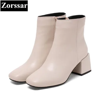 

{Zorssar} 2017 NEW arrival High heels Women Chelsea Boots Square toe thick heel ankle Riding boots autumn winter female shoes