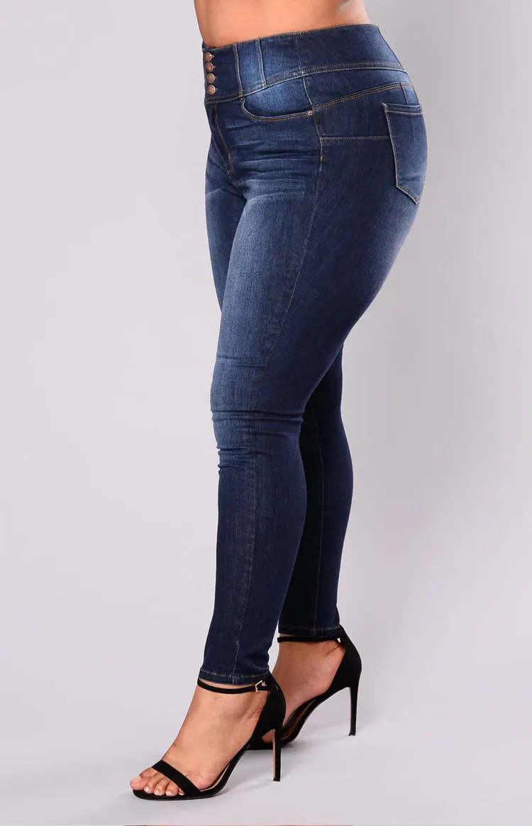 Новая мода стрейч темно синие джинсы для женщин; большие размеры 4XL 5XL повседневные мотобрюки женские джинсовые брюки на молнии карандаш