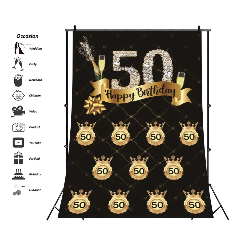 Laeacco счастливый 50-й день рождения Алмазный праздник Плакат портрет фото фон для фотосъемки фоны для фотостудии