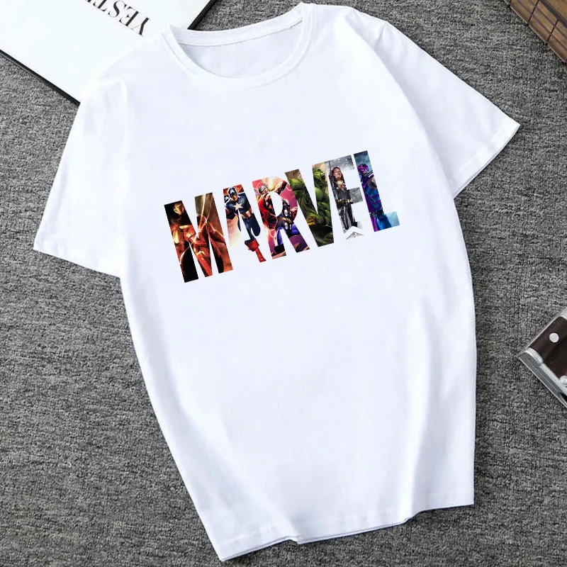 SexeMara Marvel Letter Print t-shirt Fashion Harajuku graphic tees women Casual O Neck Plus size t shirt femme Cool Streetware