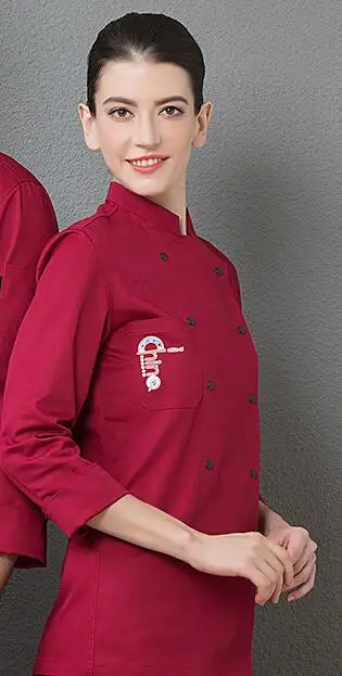Униформа шеф-повара отеля с длинными рукавами для женщин и мужчин, рабочая одежда для кухни, китайского ресторана, барбекю, фаст-фуда, магазин повара, одежда H2029 - Цвет: Ladyred