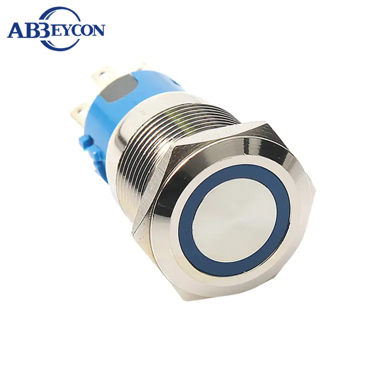 Free Shipping 19mm Momentary 12V Blue O Ring LED Illuminated Light Anti