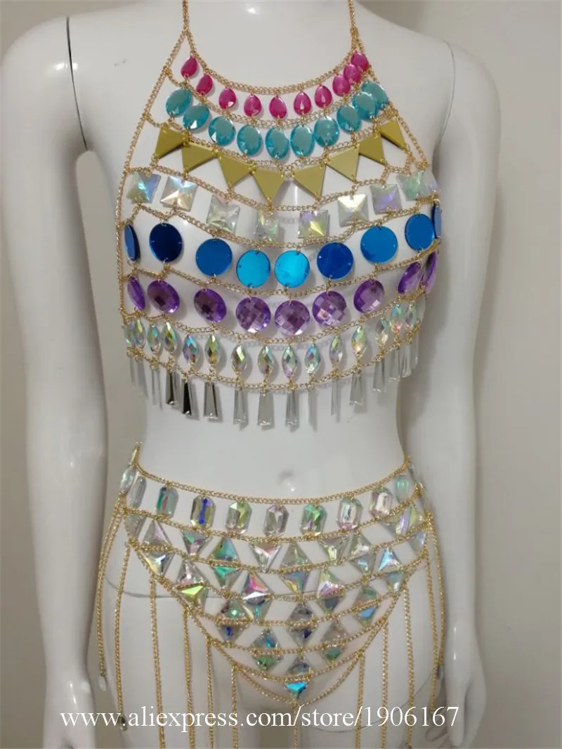Chain Dripping Gem Hanging Halter Vest Skirt Bar DSDJ Clothing Music Festival Clothing01