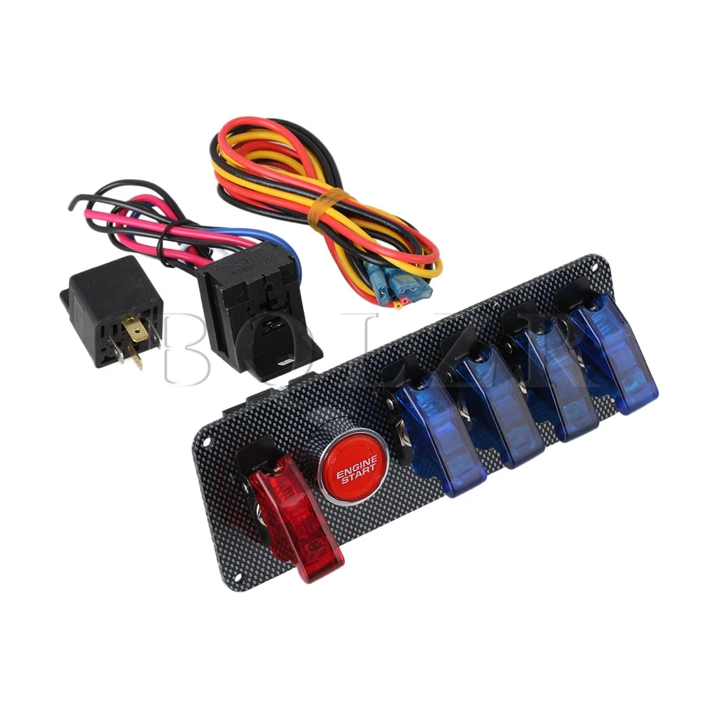 

BQLZR 1 Ignition Switch Push Start + 5 Toggle Switch Button for Racing Car 12V