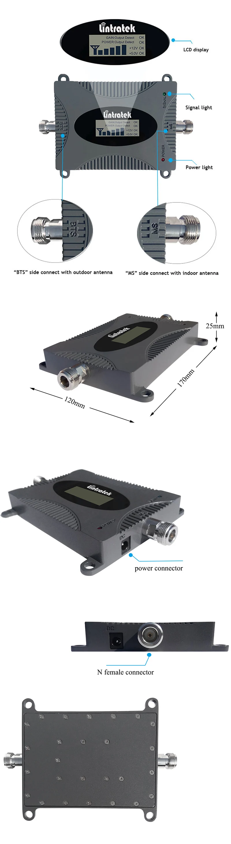 Lintratek MINI 4G 1800 МГц Усилитель сотового сигнала B3 LTE GSM DCS 1800 ретранслятор усилитель LPD антенна+ потолочная антенна+ 10 м комплект#8-1