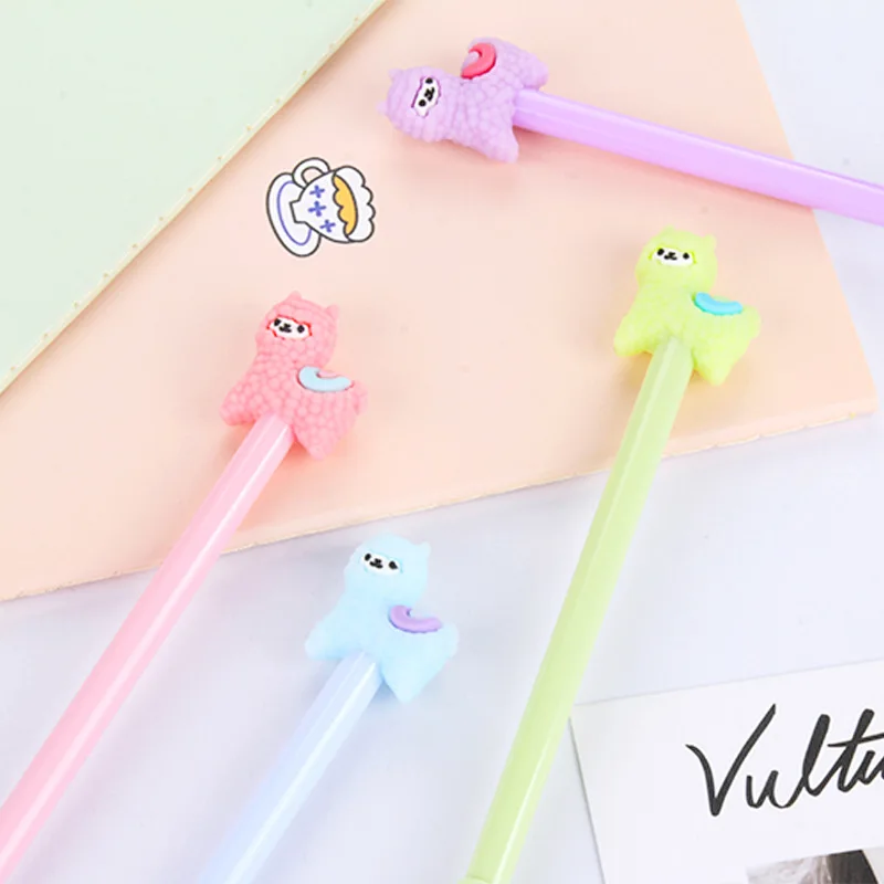 24 PCS Cartoon Creative Plush Alpaca Neutral Pen Cute Young Black Water-based Pen Student Stationery Kawaii School Supplies