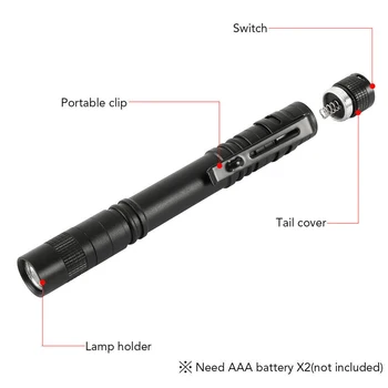 

LED Flashlight Torch Penlight Pen Shape Lamp Clip Portable Waterproof Mini Light Outdoor MDJ998