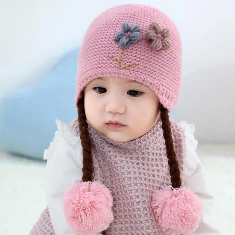 Newborn Baby Toddler Knit Hat Flower Baby Cap Infant Girls Bonnet Cute Hats Soft Cotton Newborn Baby Photo Props 6-24M