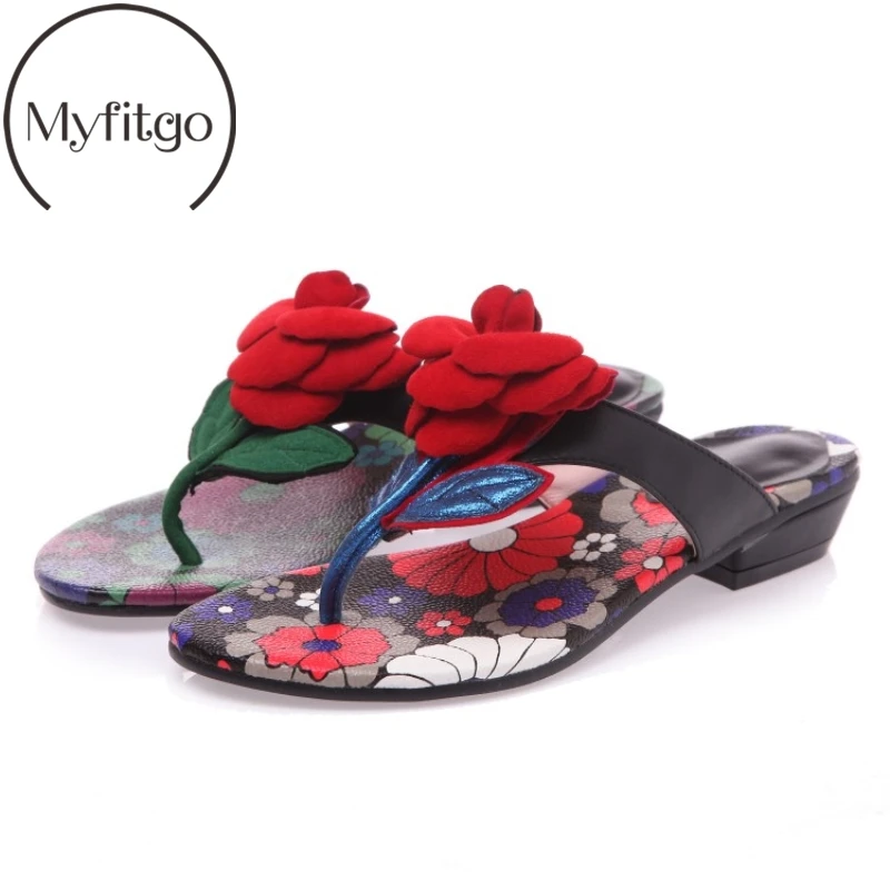 

Myfitgo Fashion Flowers Summer Beach Slippers Women 3cm Low Heels Flip Flops Female Sandals Casual Shoes 2019 Outside Slides New