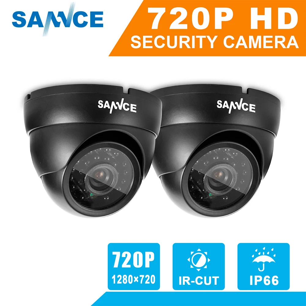 SANNCE 2pcs AHD 720P HD 1.0MP high resolution CCTV Security Cameras H.264 Waterproof Indoor/ Outdoor Surveillance Cameras set