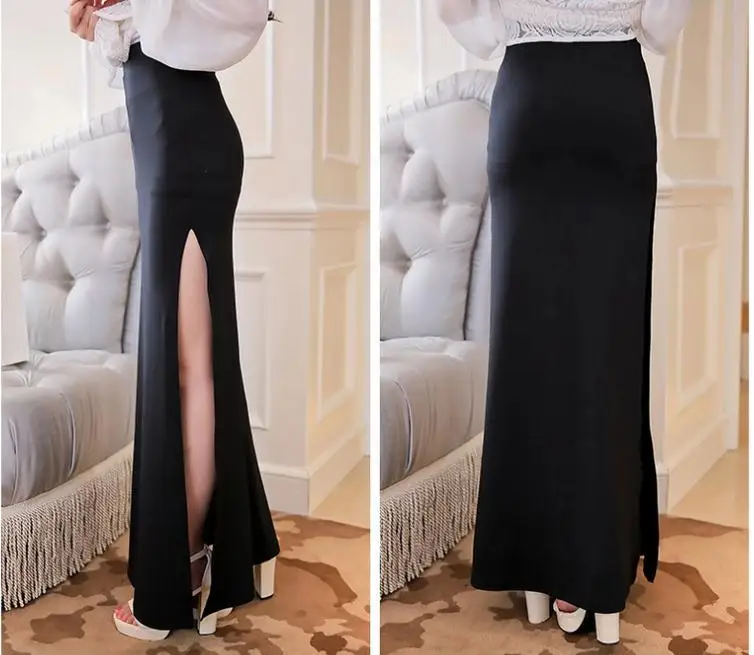 Женская мода размера плюс 3XS-8XL ампир эластичная талия длинная юбка с разрезом женские макси юбки с высоким разрезом