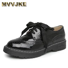 MVVJKE/туфли дерби на шнуровке; женская брендовая обувь с перфорацией типа «броги»; сезон осень-зима; Туфли-оксфорды на платформе; женская обувь на плоской подошве из лакированной кожи