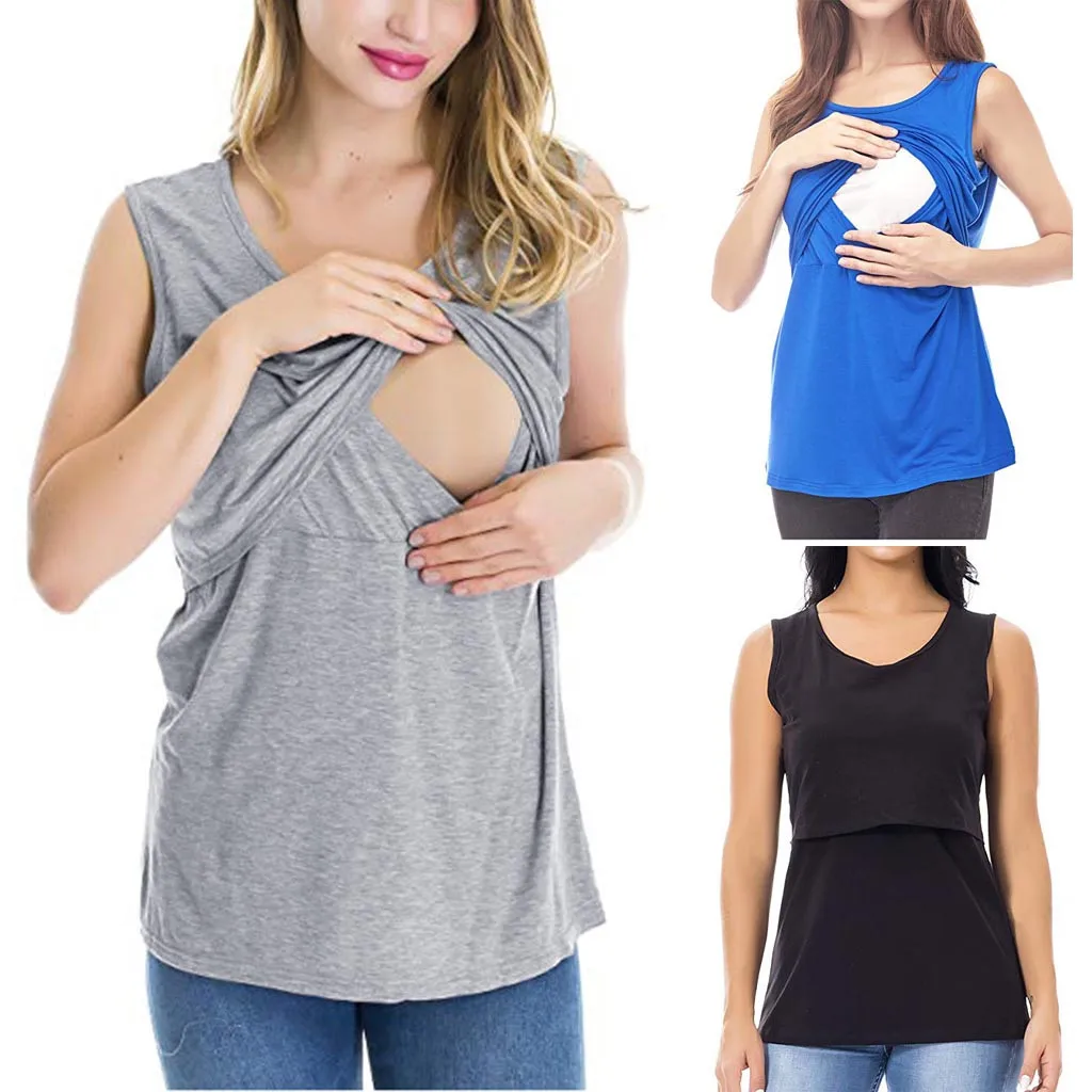2019 Maternity clothes Nursing top Vest Top Cap Sleeveless Double Layer Blouse T Shirt for Pregnant women | Мать и ребенок