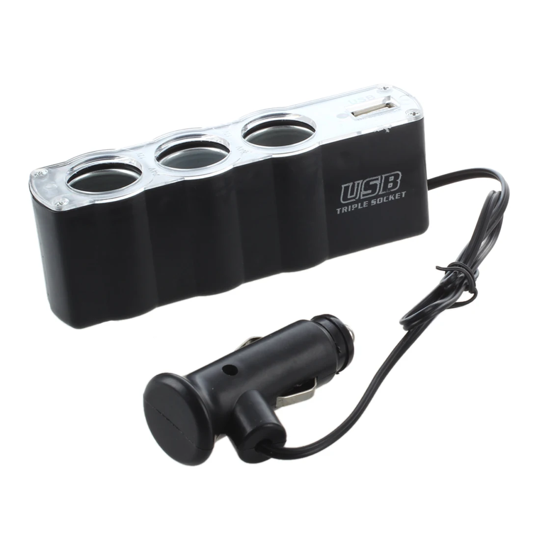 Car Cigarette Lighter Triple Socket Adapter with USB