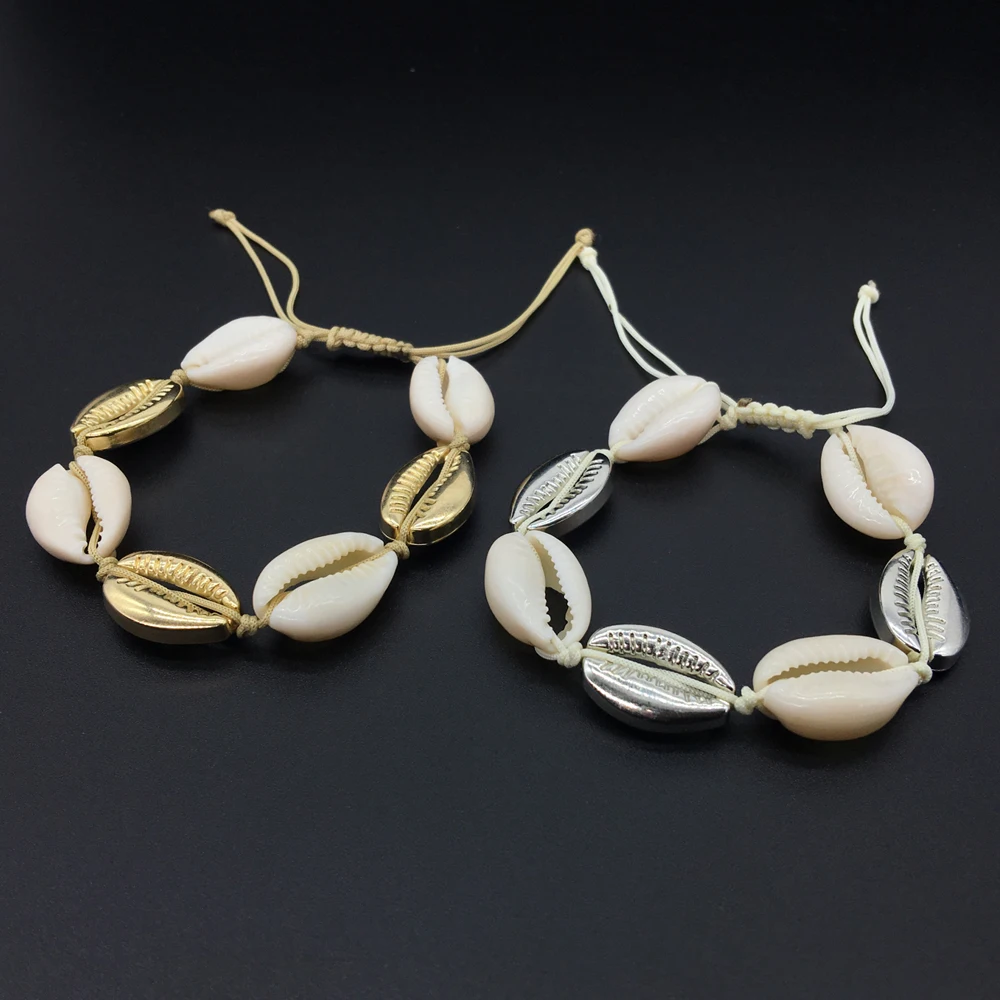 

Handmade Natural Seashell Hand Knit Bracelet Shells Bracelets Beaded Strand Bracelet 2019 Women Accessories