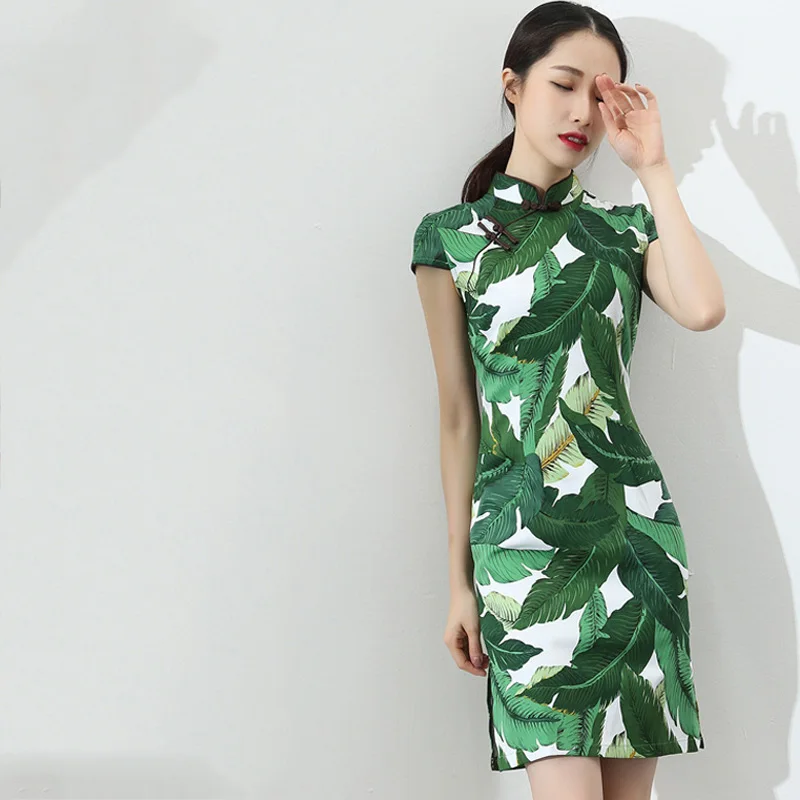 Традиционное Хлопковое платье Qipao в тропическом стиле Облегающий костюм Одежда