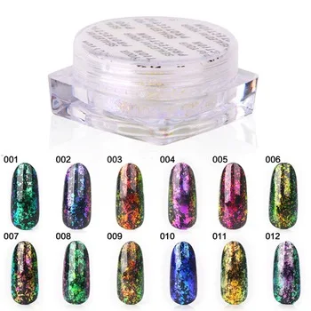 1box 0.2g 12 colors Transparent Chameleon pigment Flakes Nail Glitter Powder Shimmer Nail Art Glitter Galaxy Glitter Powder