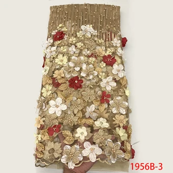 

3d Lace Fabric High Quality African Wedding Lace Fabric With Beads Embroidery Lace Trim French Tulle Lace For African Lace 1956b