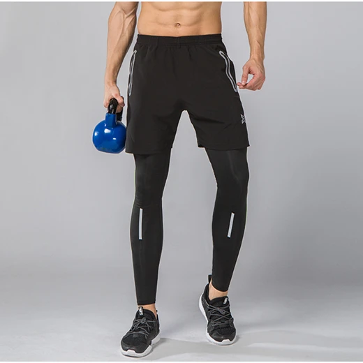 2pcs Men Running Tights Shorts Pants 