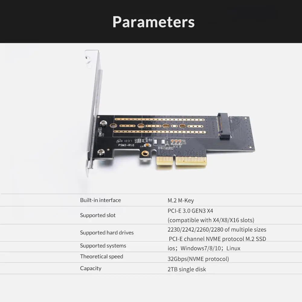 ORICO PCI-E PCI Express 3,0 Gen3 X4 для M.2 M ключ SSD M2 ключ Интерфейс карта PCI Express 3,0x4 2230 2242 2260 2280 Размеры